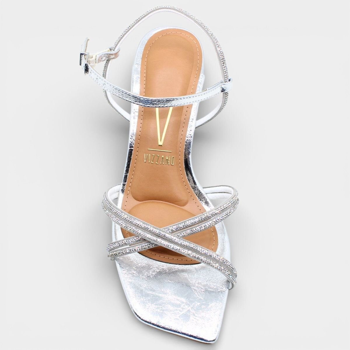 Sandália Vizzano Salto Baixo Strass Feminino - Prata Prata 3