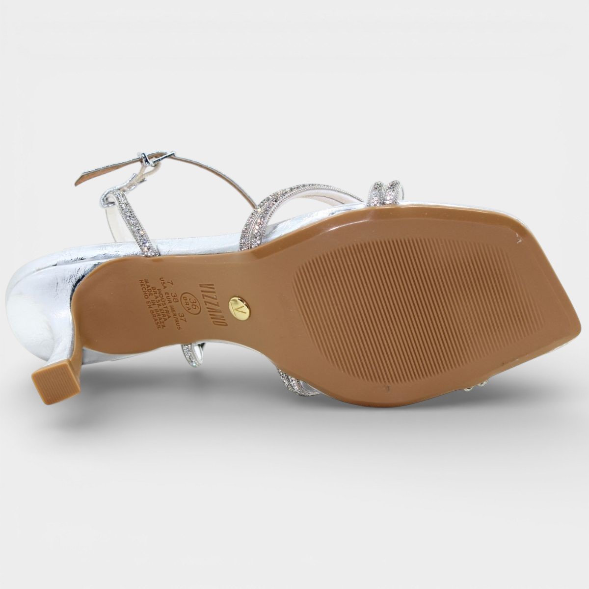 Sandália Vizzano Salto Baixo Strass Feminino - Prata Prata 5