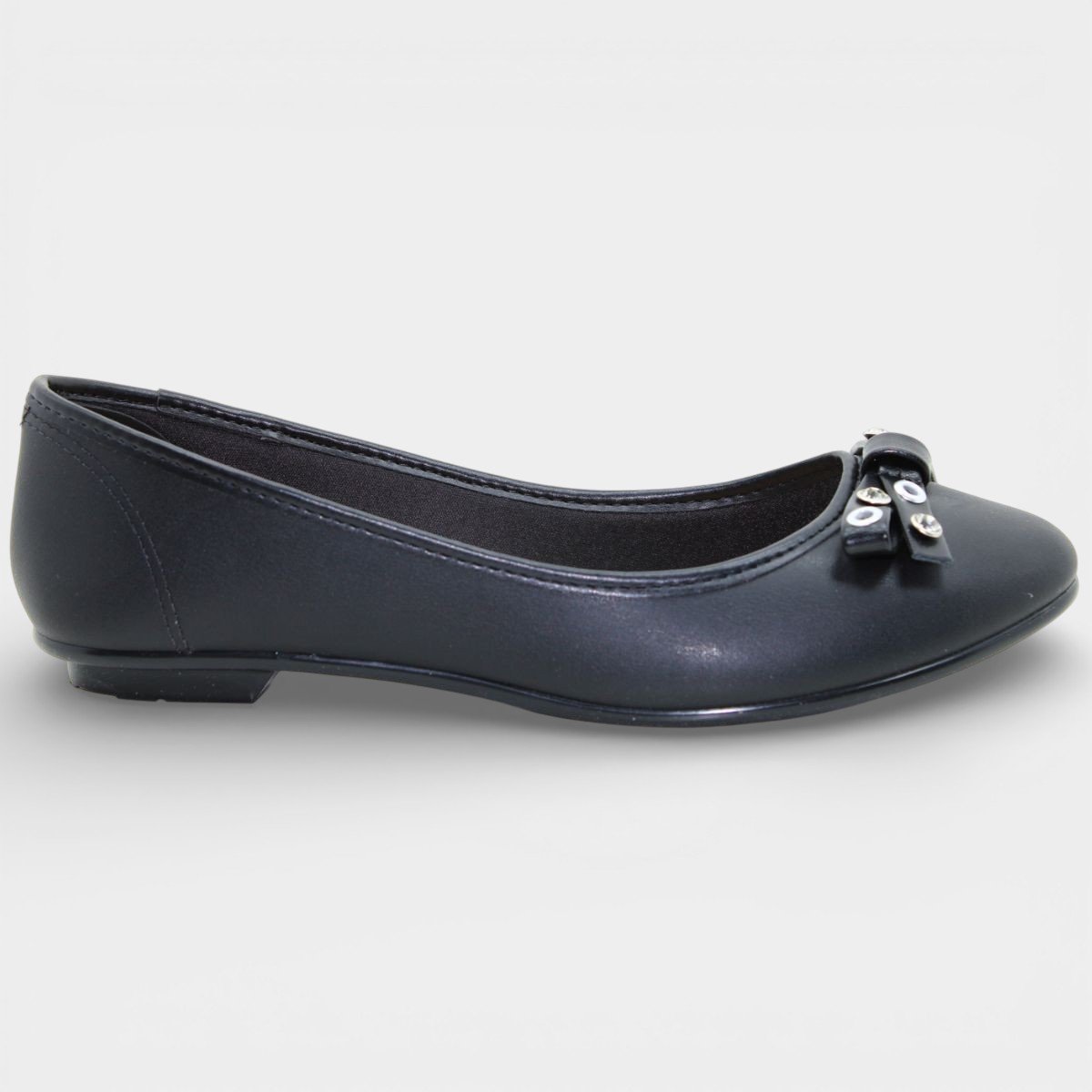 Sapatilha Moleca Bico Redondo Laço Ilhós Feminina - Preto Preto 2