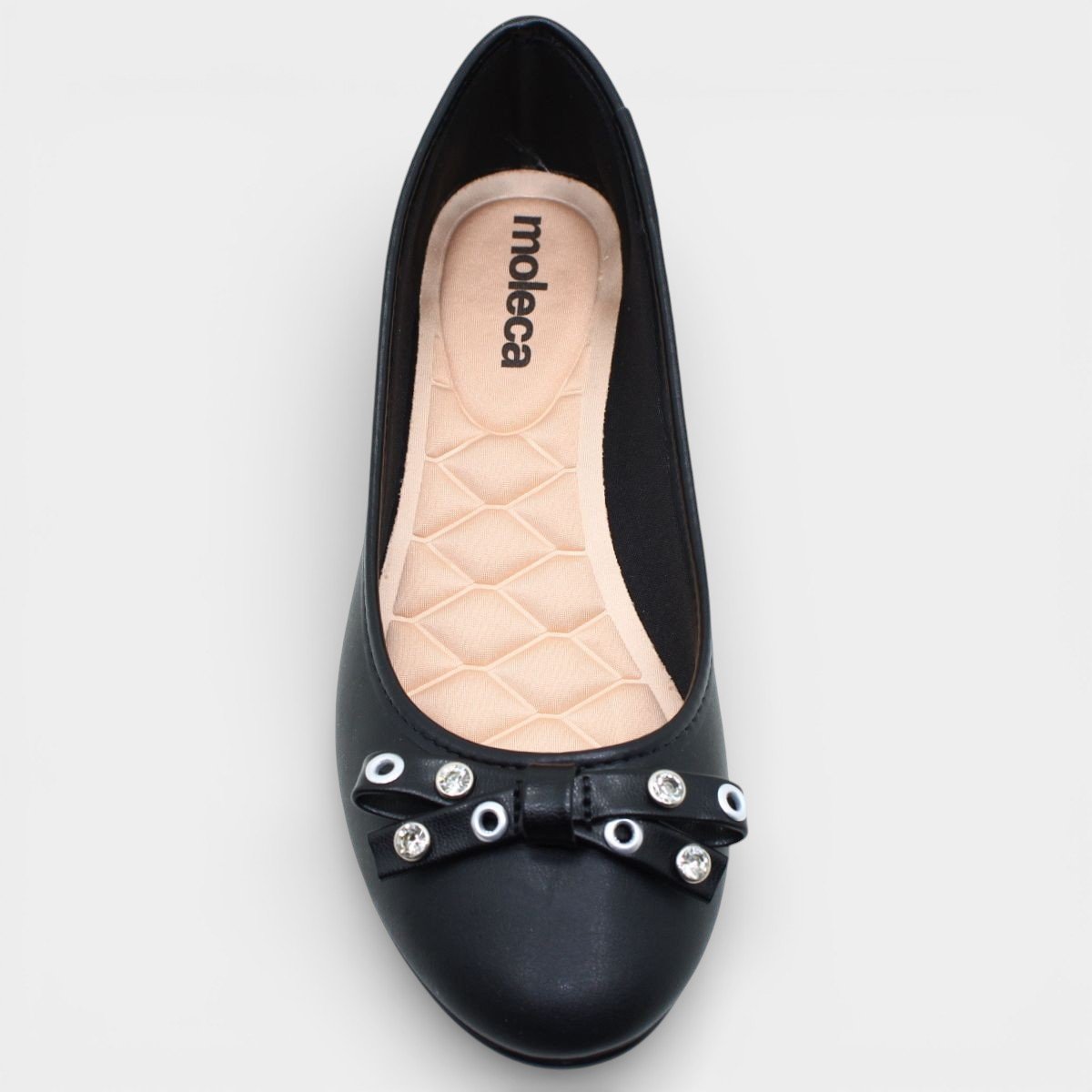 Sapatilha Moleca Bico Redondo Laço Ilhós Feminina - Preto Preto 3