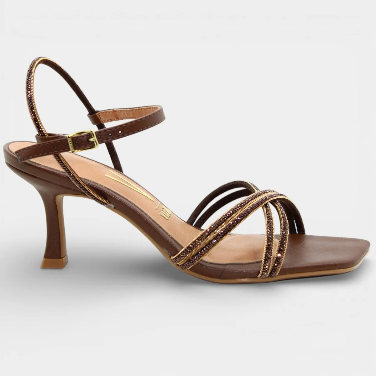 Sandália Vizzano Salto Baixo Tiras Strass Feminino - Marrom Marrom 2