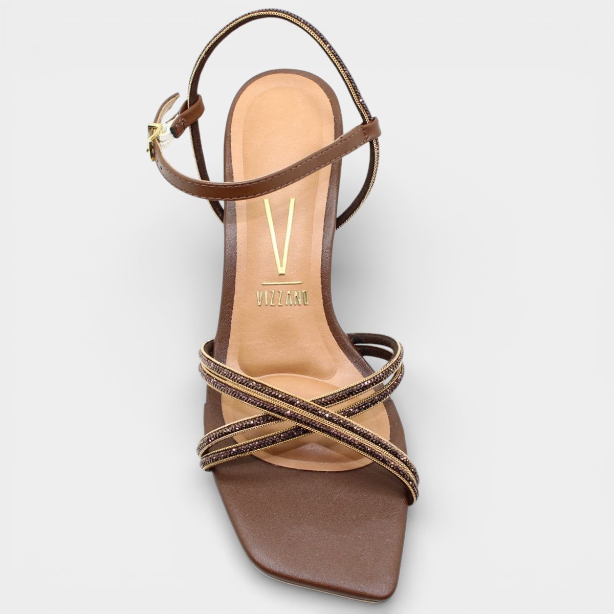 Sandália Vizzano Salto Baixo Tiras Strass Feminino - Marrom Marrom 3