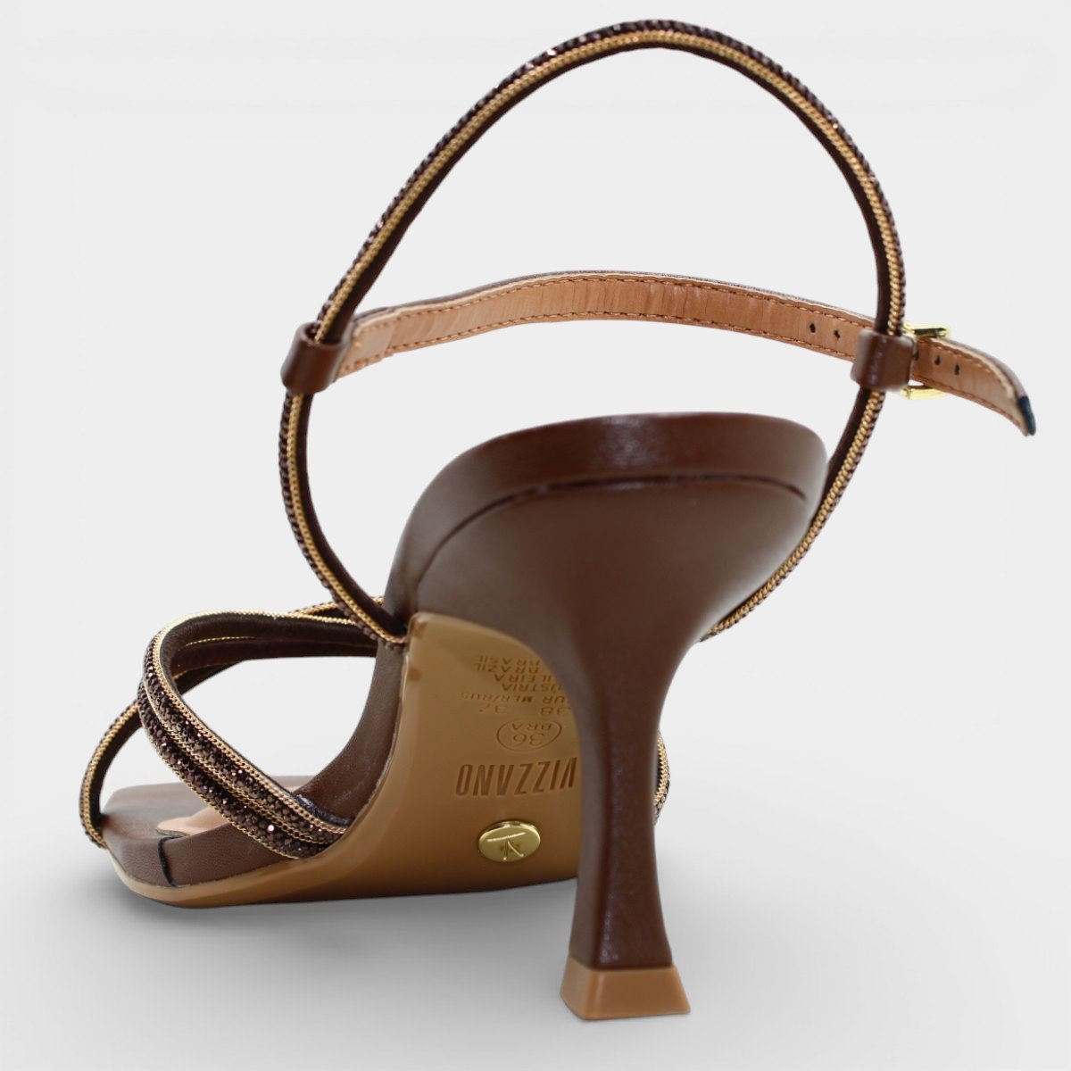 Sandália Vizzano Salto Baixo Tiras Strass Feminino - Marrom Marrom 4