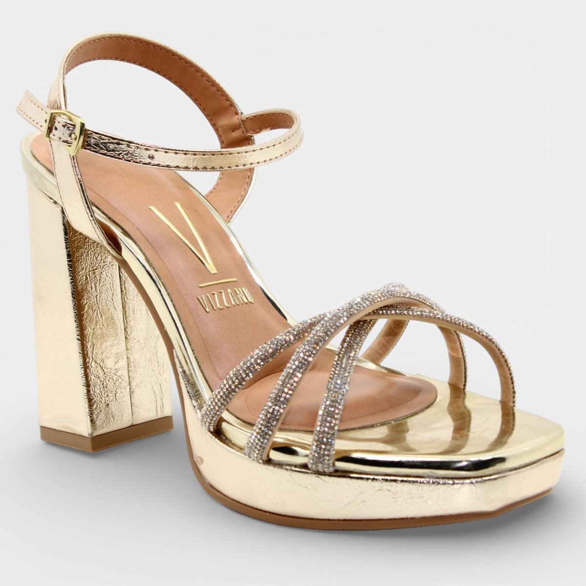 Sandália Vizzano Plataforma Strass Metalizada Feminina - Dourado