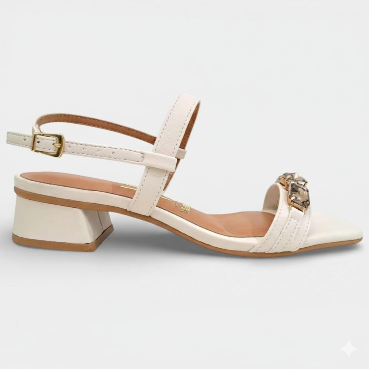 Sandália Vizzano Salto Baixo Pedraria Feminino - Off White Branco 2