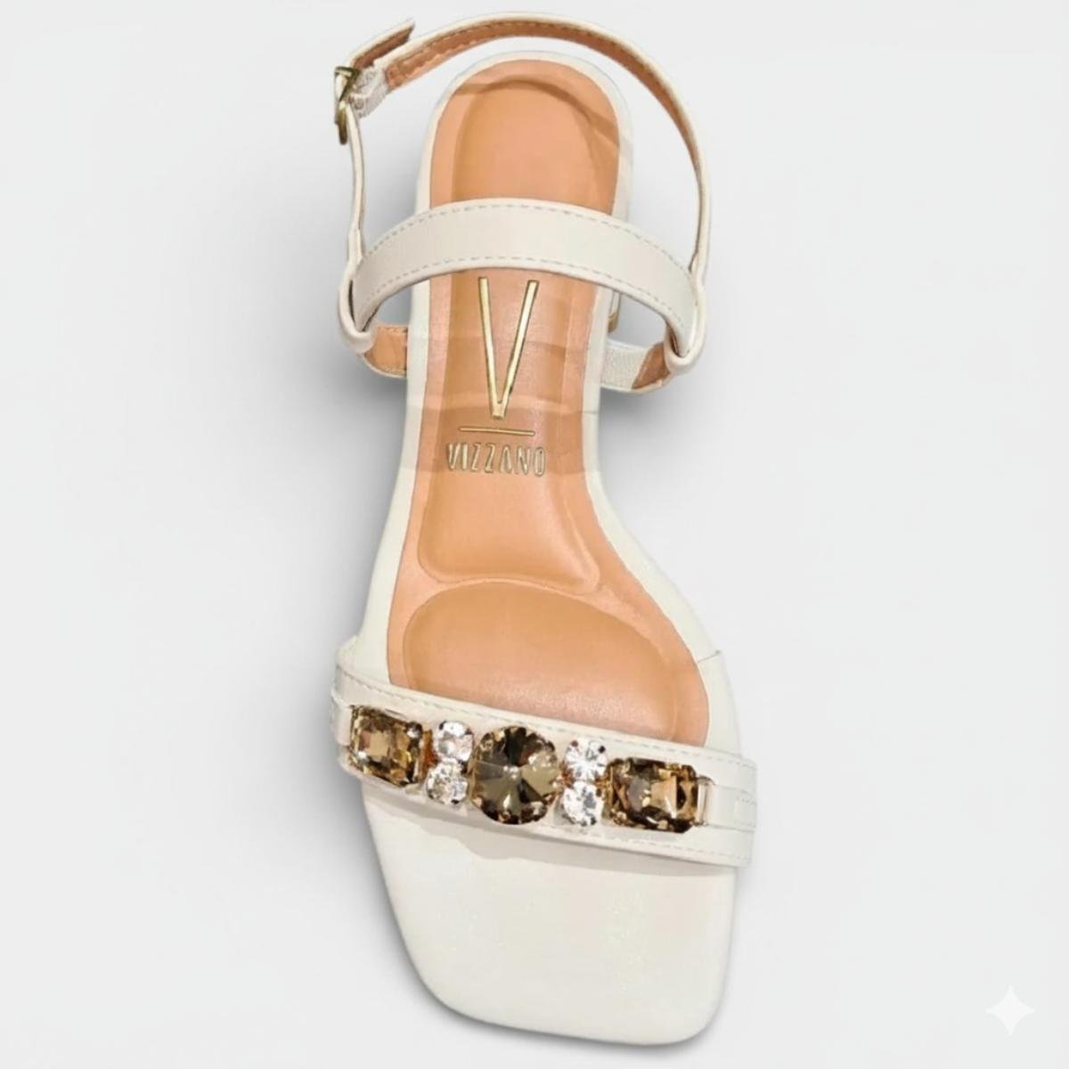 Sandália Vizzano Salto Baixo Pedraria Feminino - Off White Branco 3