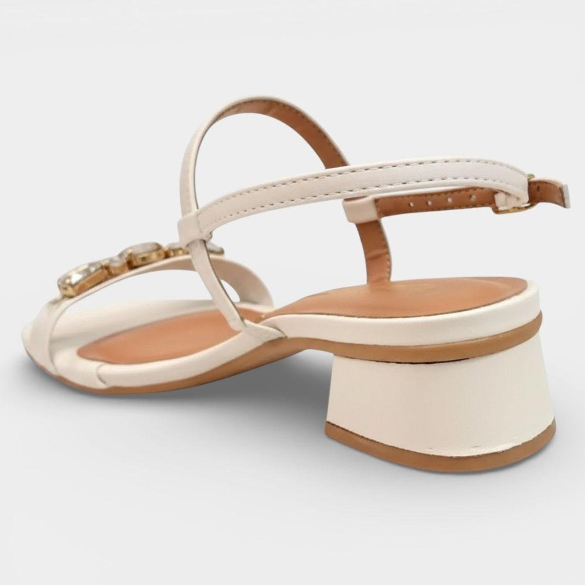 Sandália Vizzano Salto Baixo Pedraria Feminino - Off White Branco 4