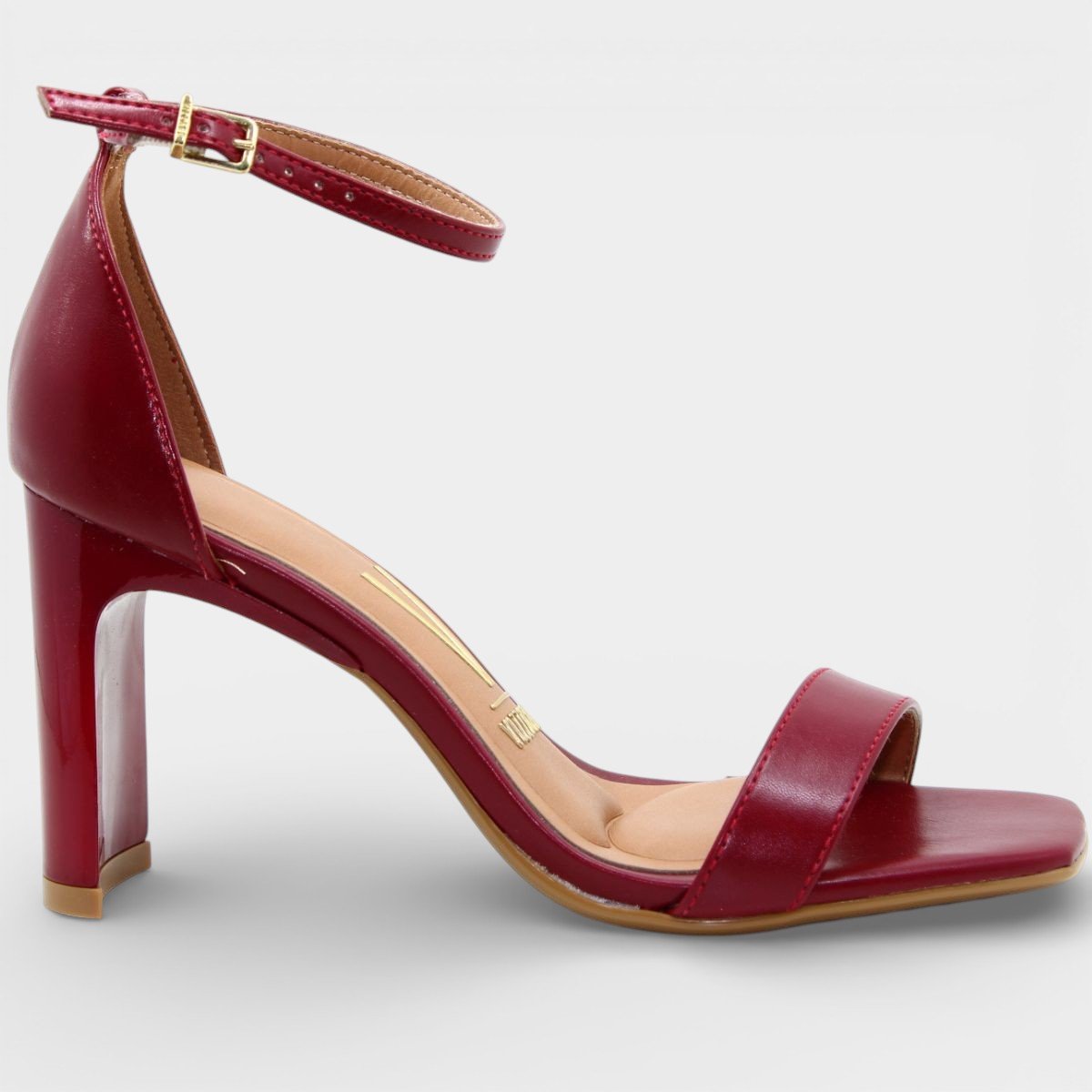 Sandália Vizzano Salto Médio Tira Única Feminina - Vermelho Bordô 2