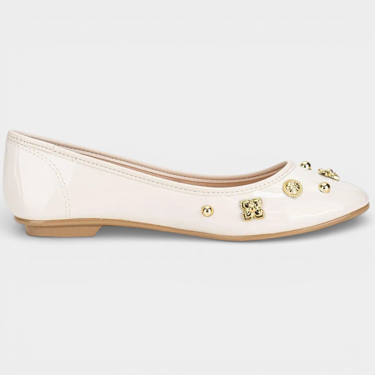 Sapatilha Moleca Bico Redondo Apliques Feminina - Off White Branco 2