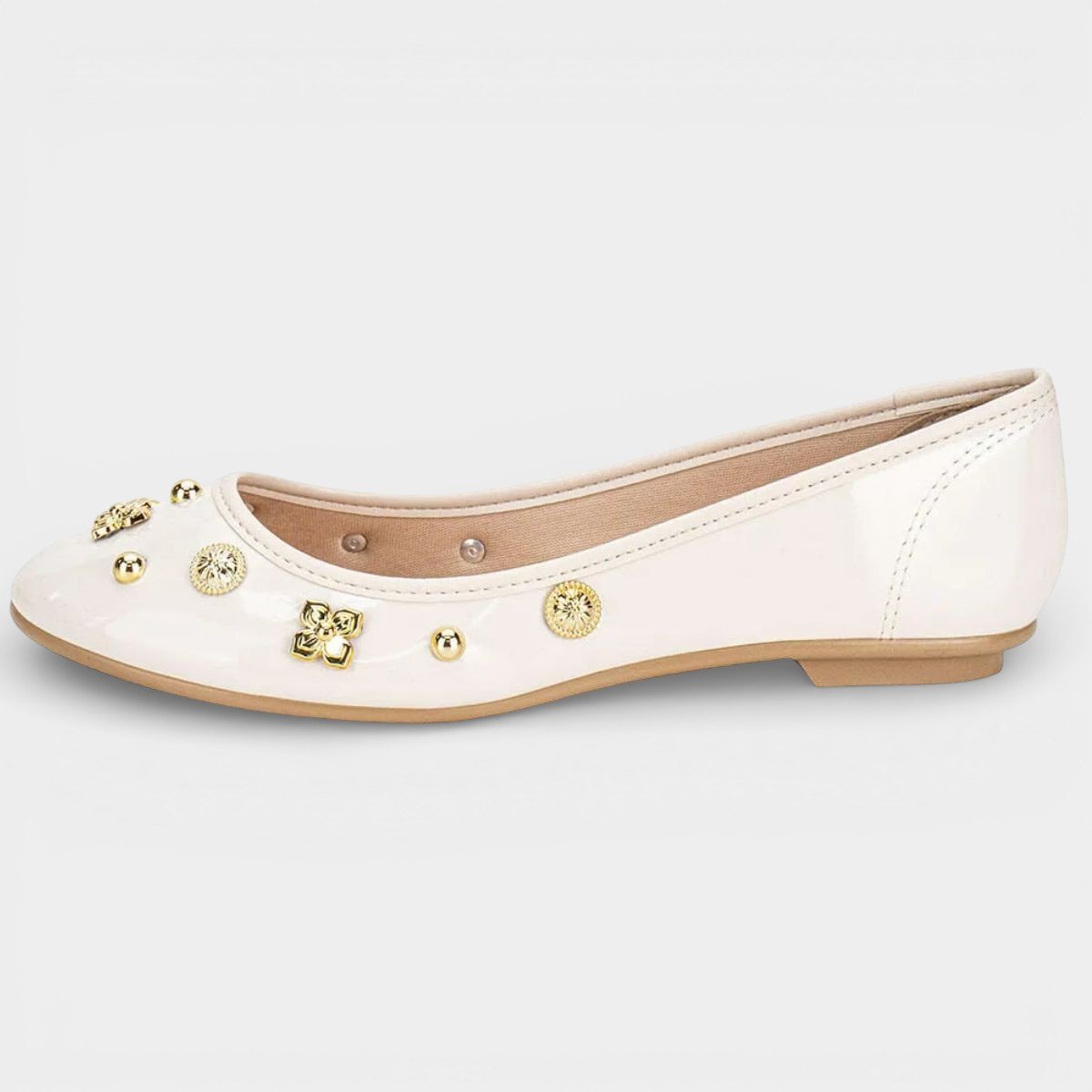 Sapatilha Moleca Bico Redondo Apliques Feminina - Off White Branco 3