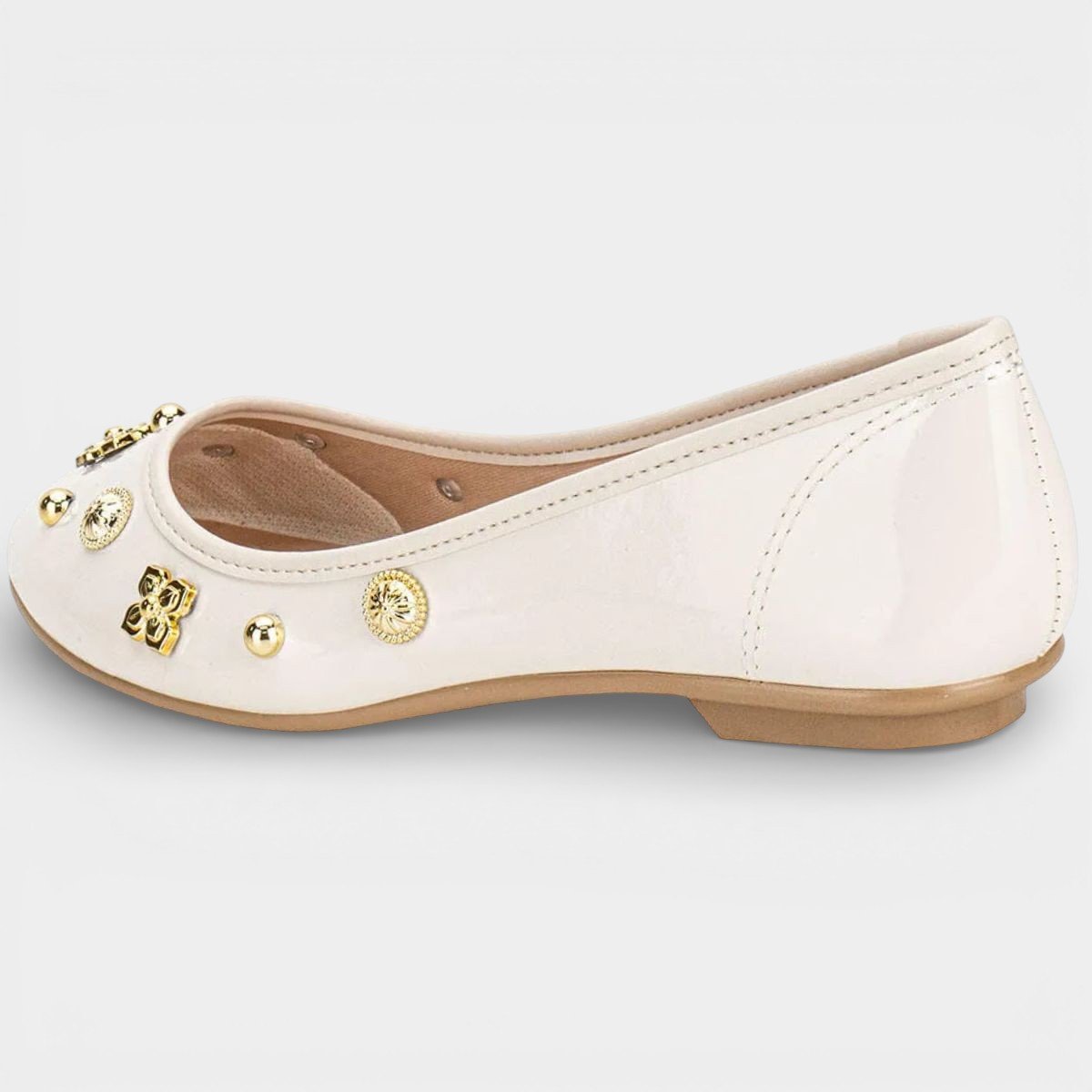 Sapatilha Moleca Bico Redondo Apliques Feminina - Off White Branco 4