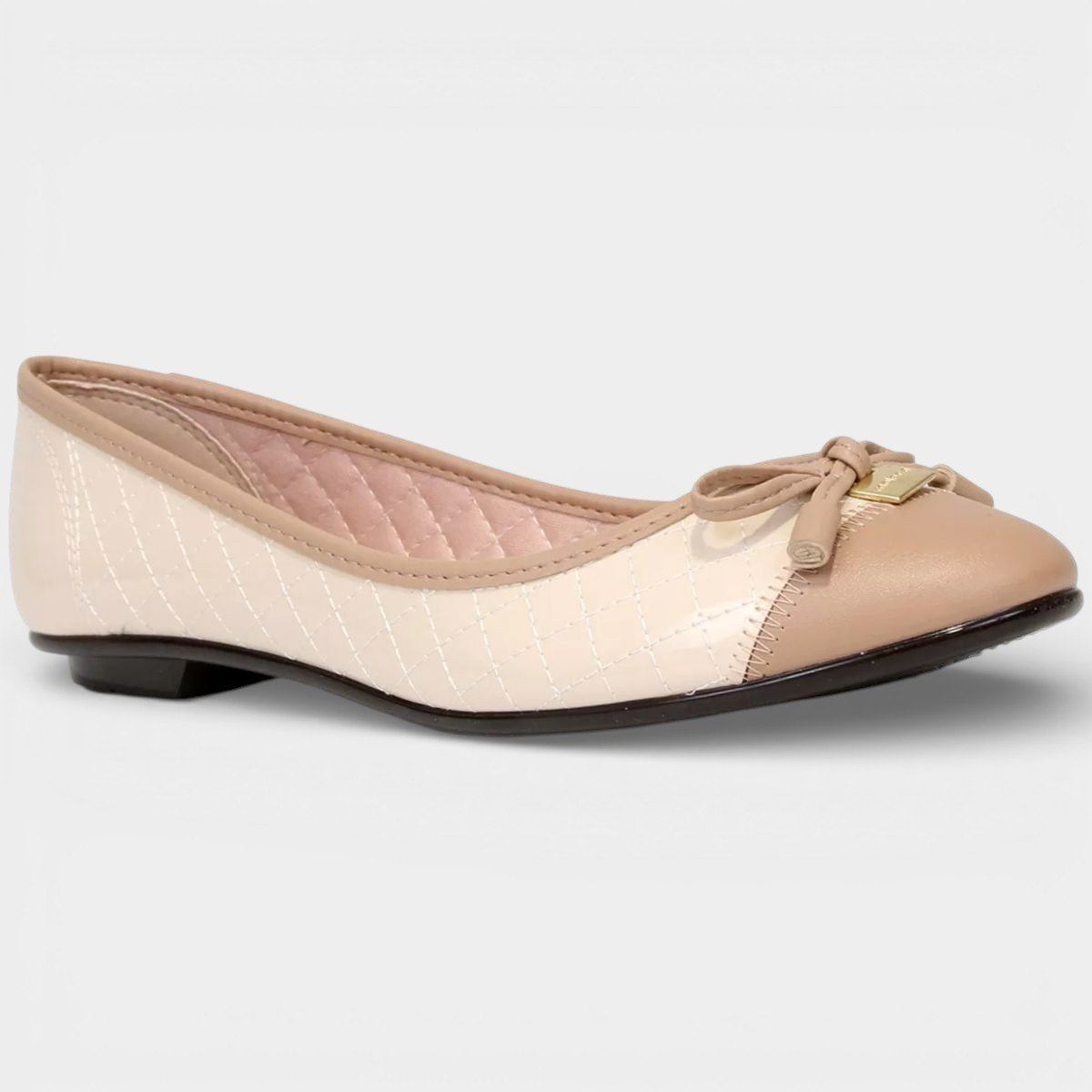 Sapatilha Moleca Bico Redondo Matelassê Feminina - Off White e Bege