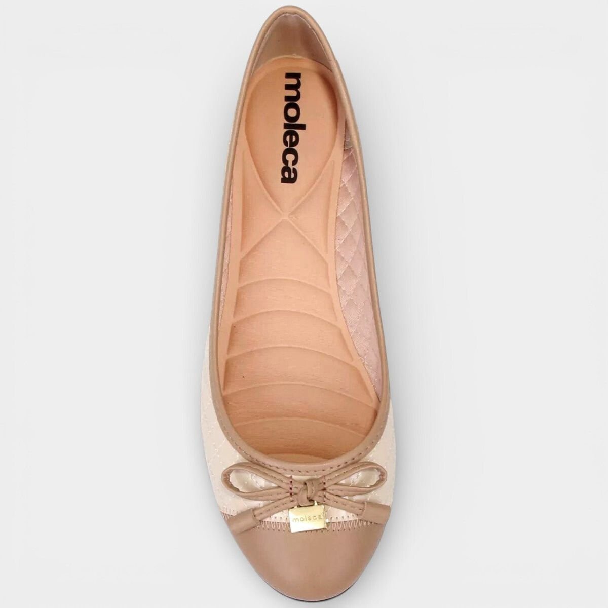 Sapatilha Moleca Bico Redondo Matelassê Feminina - Off White e Bege Bege 3