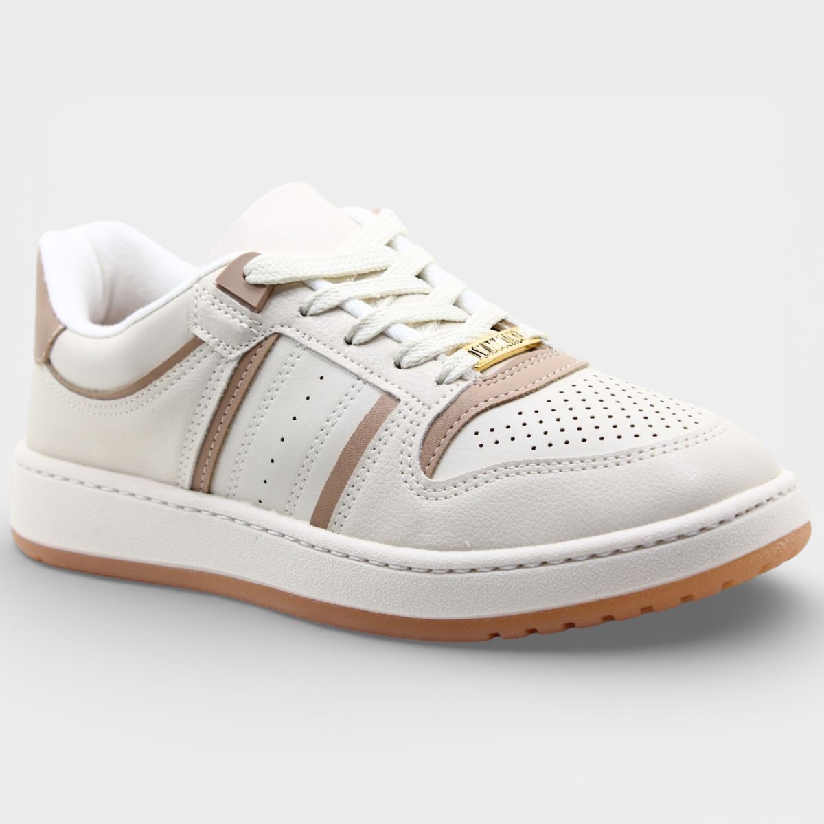 Tênis Vizzano Microperfuros Recortes Feminino - Off White e Bege