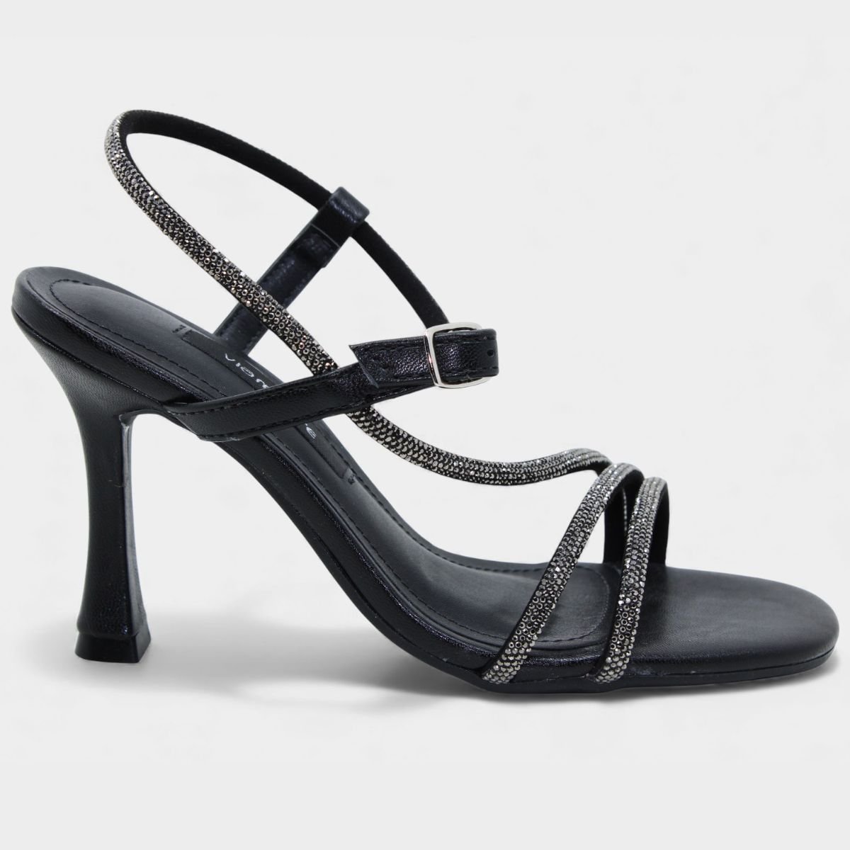 Sandália Via Marte Salto Alto Strass Feminina - Preto Preto 2