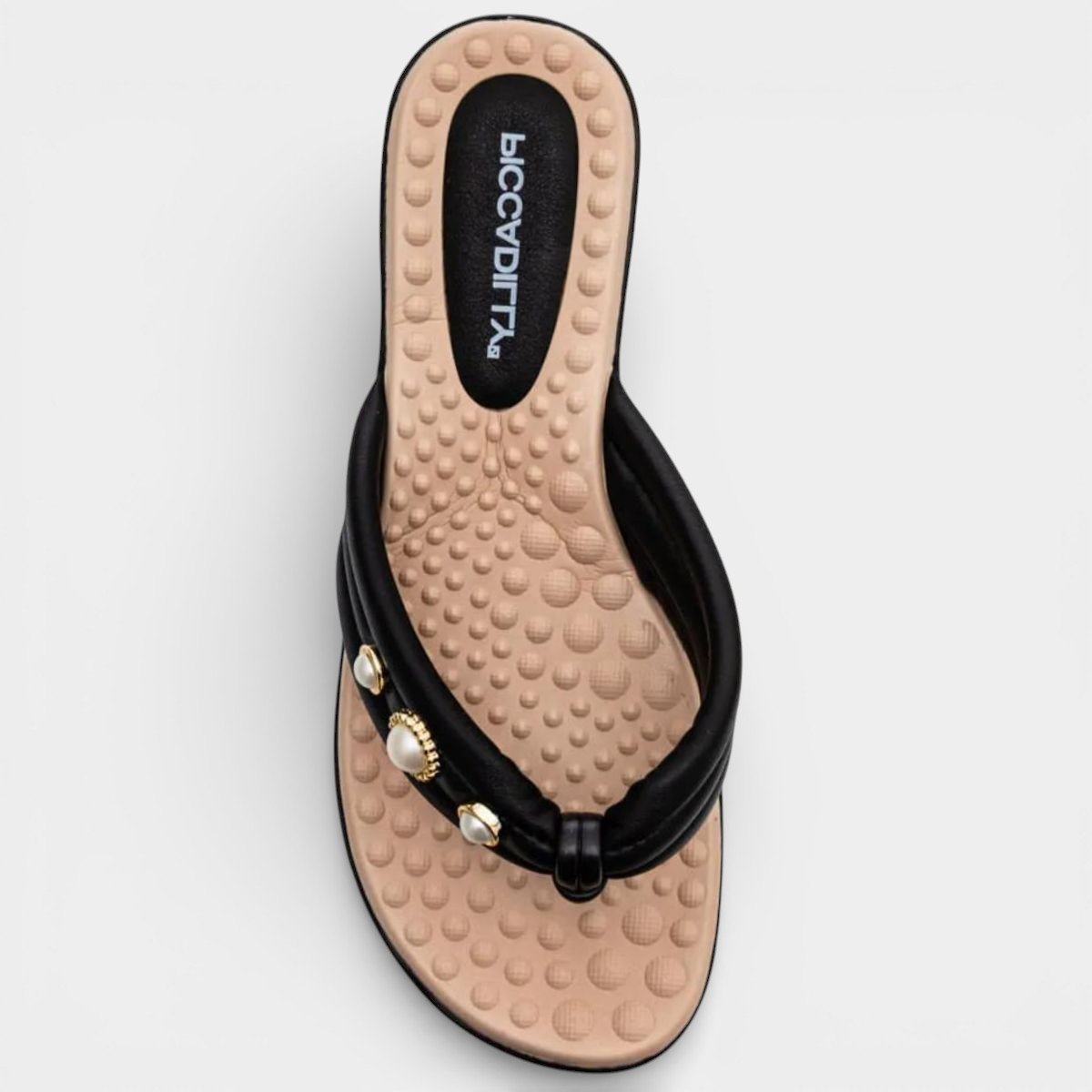Chinelo Anabela Piccadilly Detalhes Perolados Feminino - Preto Preto 2