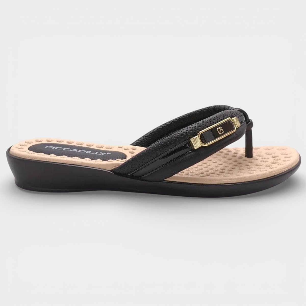 Chinelo Anabela Piccadilly Detalhe Dourado Feminino - Preto Preto 2