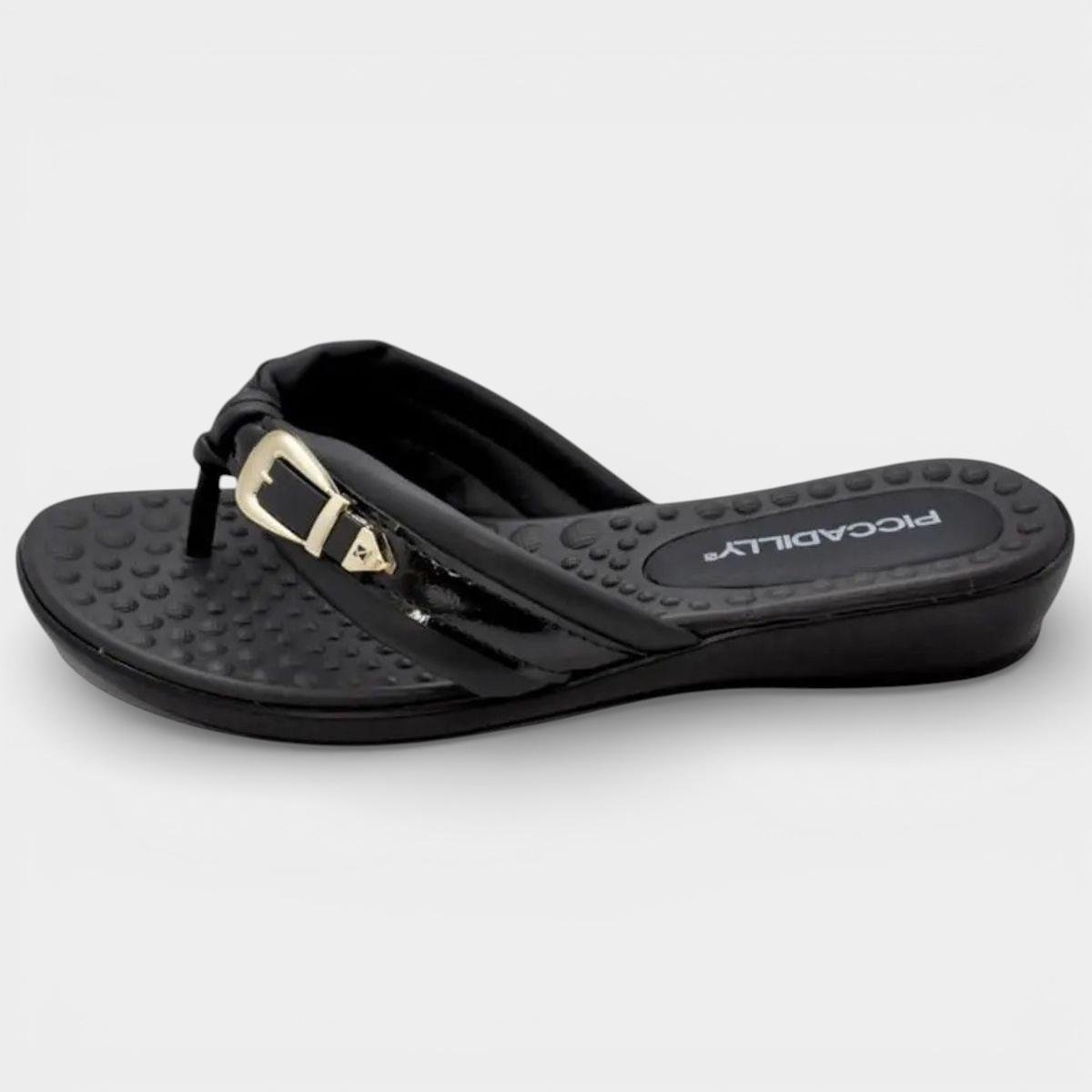 Chinelo Anabela Piccadilly Fivela Feminino - Preto Preto 2