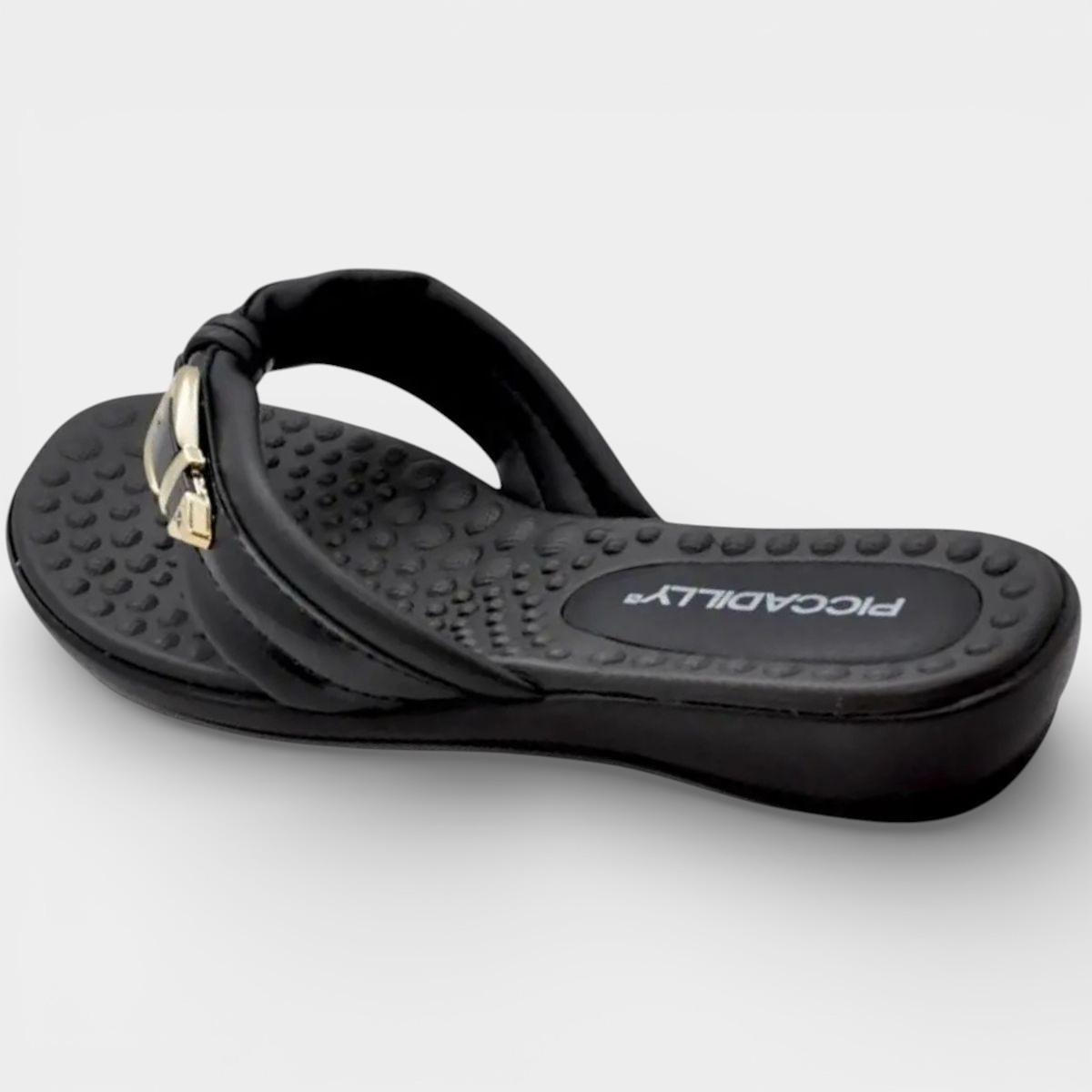 Chinelo Anabela Piccadilly Fivela Feminino - Preto Preto 4
