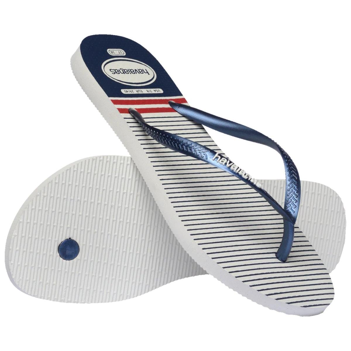 Chinelo Havaianas Slim Nautical Feminino - Marinho e Vermelho Azul/Branco 4