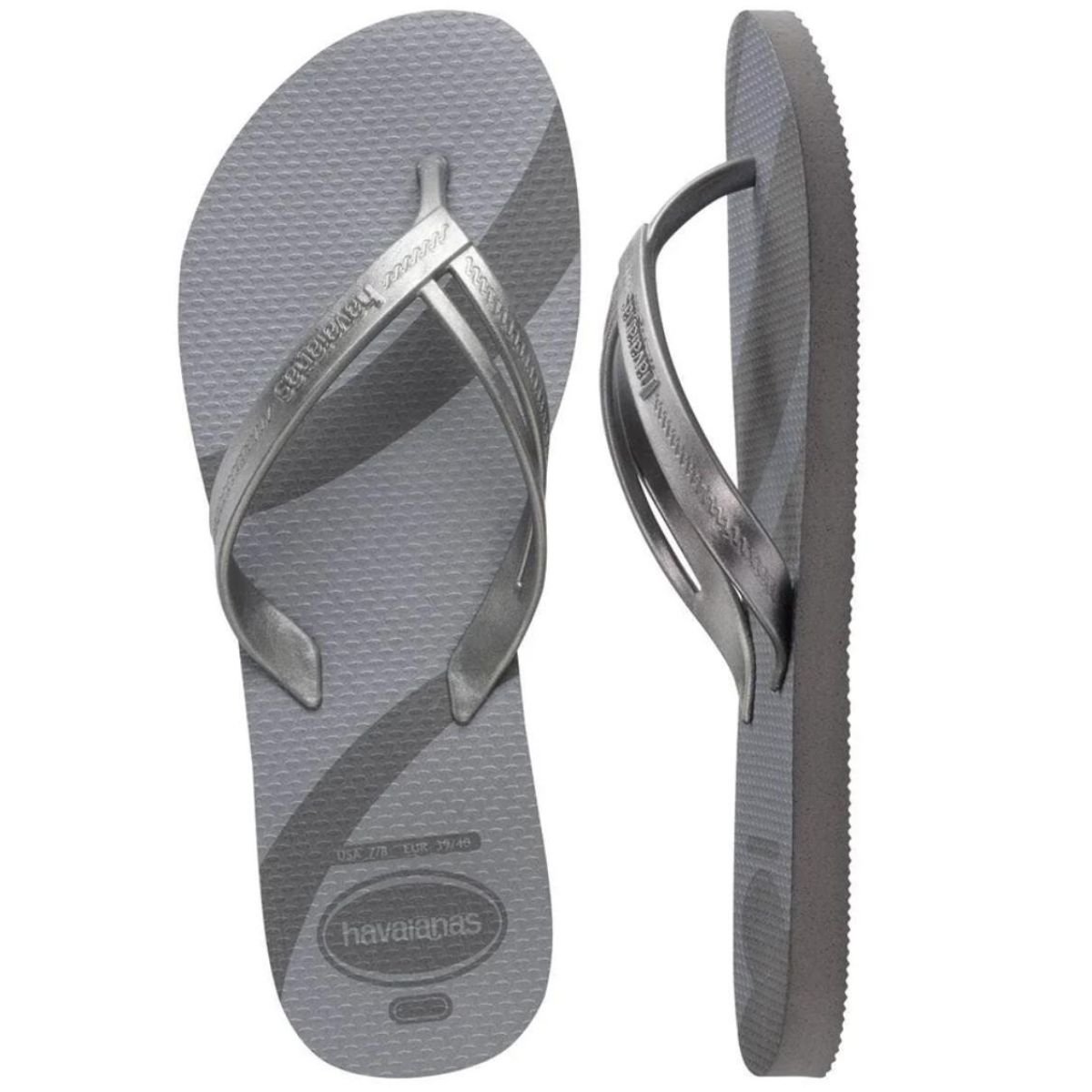 Chinelo Havaianas Elegance Print Metalizado Feminino - Cinza Cinza 4