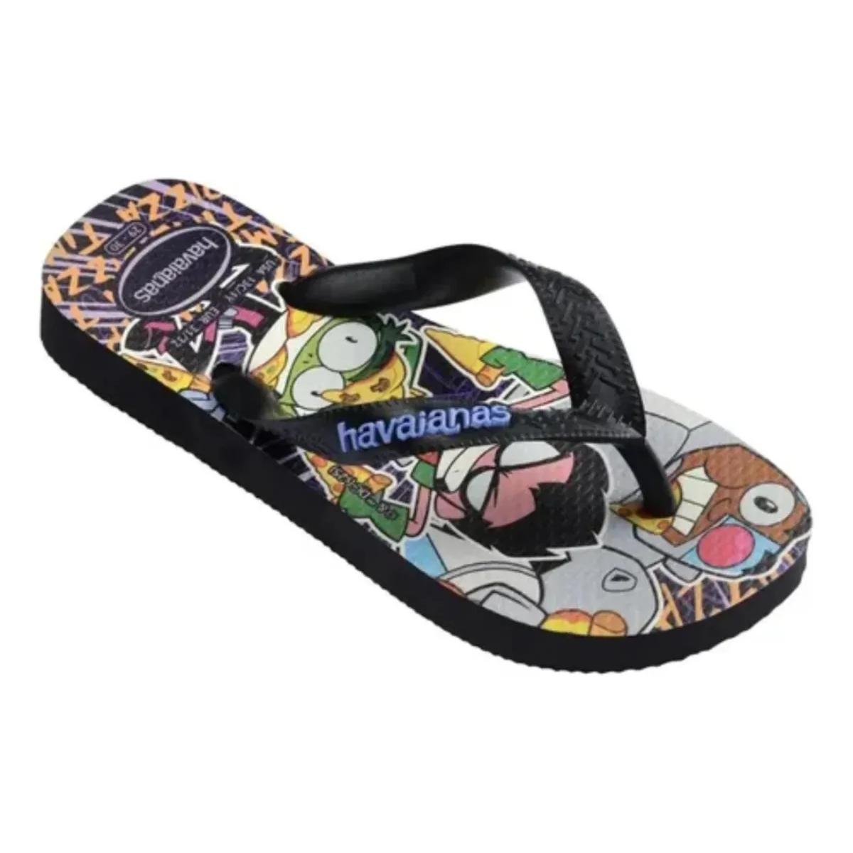 Chinelo Infantil Havaianas Top Warner Jovens Titãs Menino - Preto Multicores 2