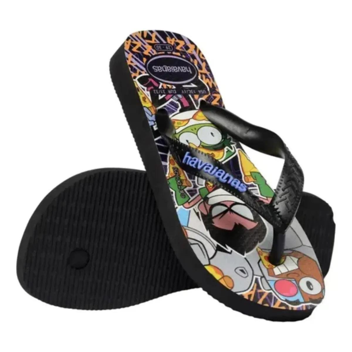 Chinelo Infantil Havaianas Top Warner Jovens Titãs Menino - Preto Multicores 4