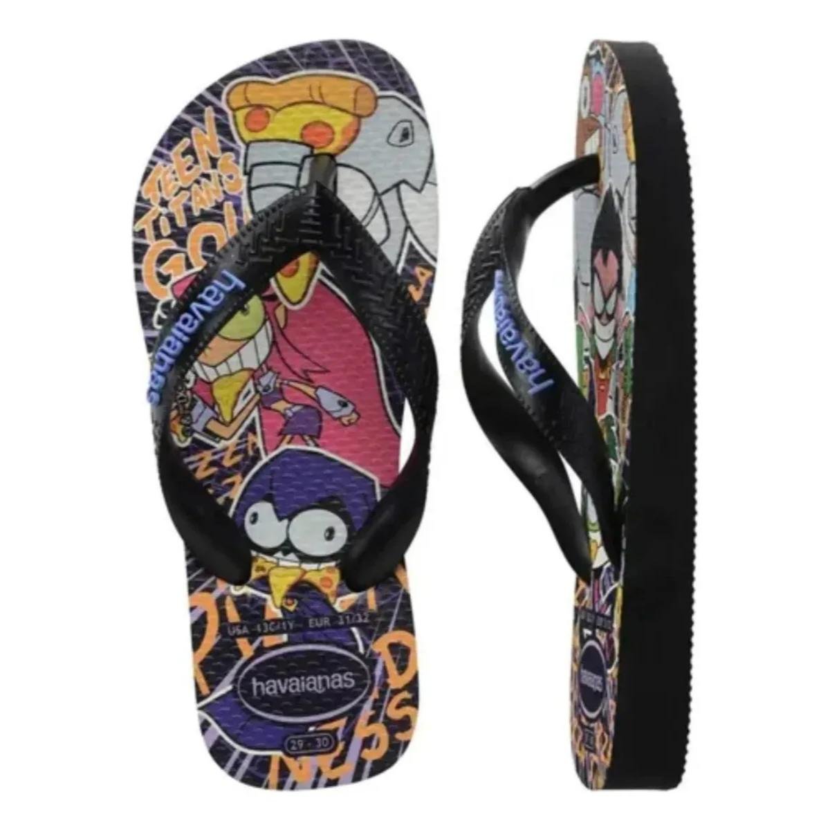 Chinelo Infantil Havaianas Top Warner Jovens Titãs Menino - Preto Multicores 5