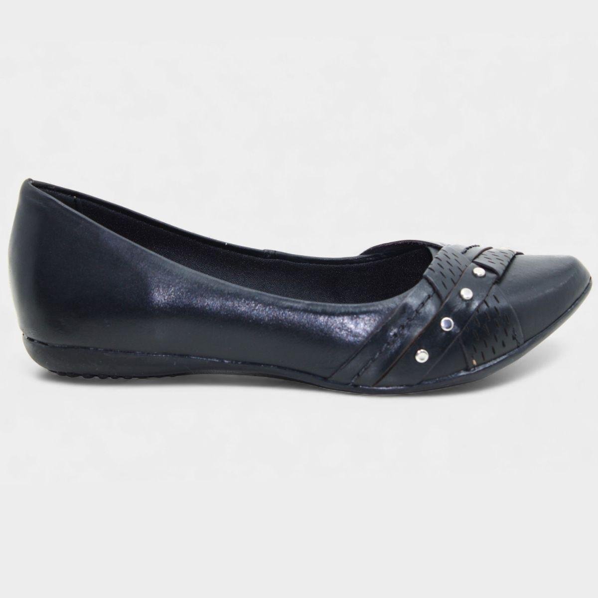 Sapatilha Couro Bottero Bico Fino Microperfuros Apliques Feminina - Preto Preto 2