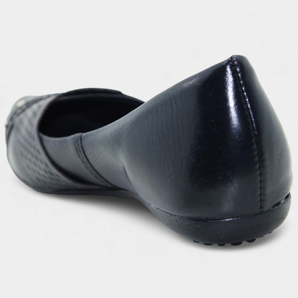 Sapatilha Couro Bottero Bico Fino Microperfuros Apliques Feminina - Preto Preto 4