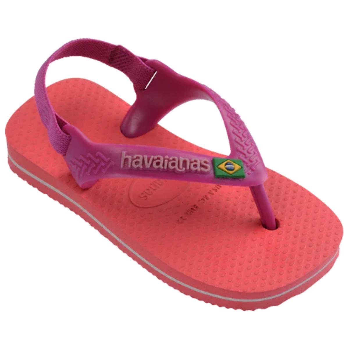 Chinelo Havaianas Baby Brasil Logo Menina - Coral e Roxo Coral 2