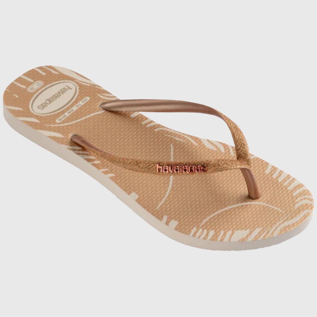 Chinelo Havaianas Slim Glitter Edge Feminino - Bege Bege 2