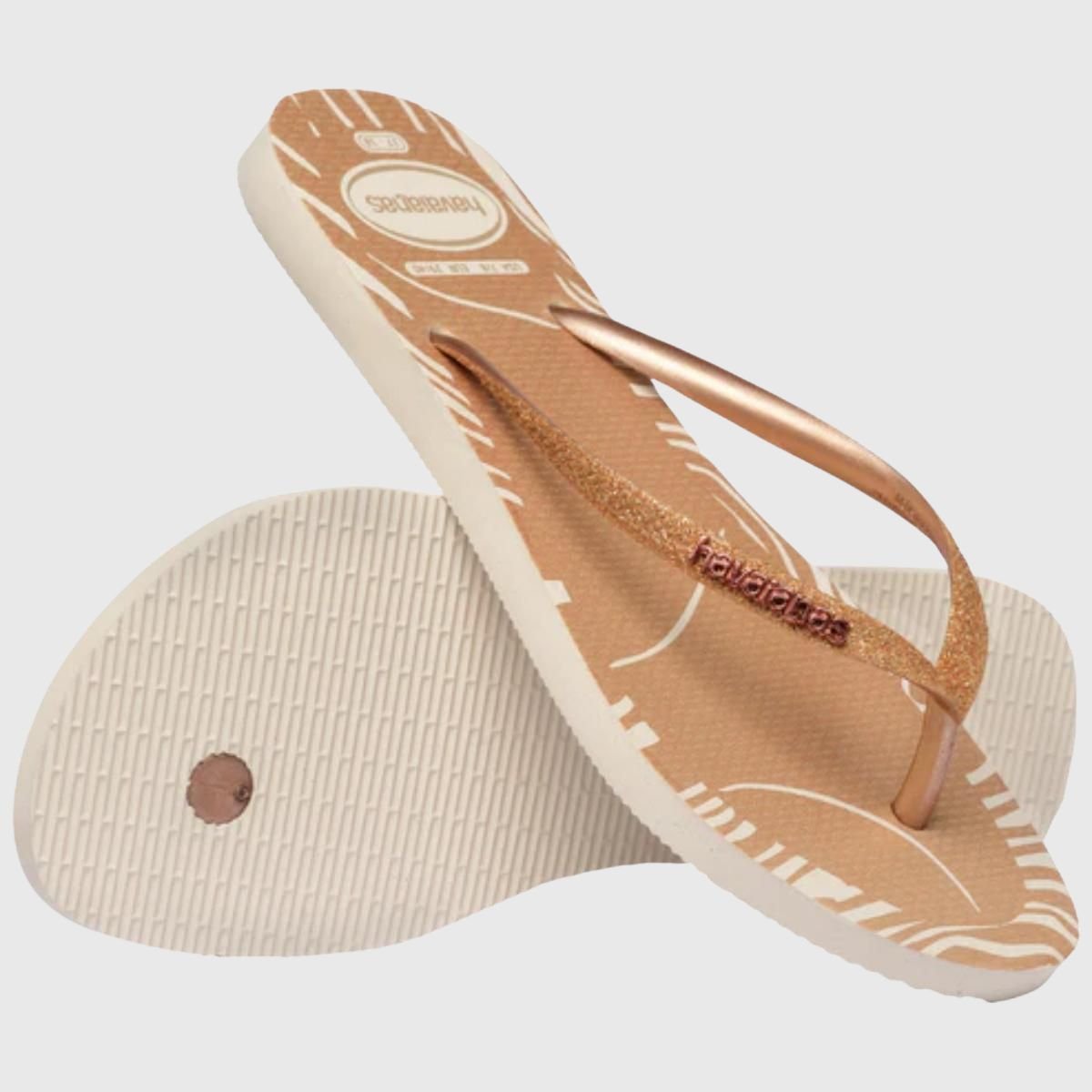 Chinelo Havaianas Slim Glitter Edge Feminino - Bege Bege 4