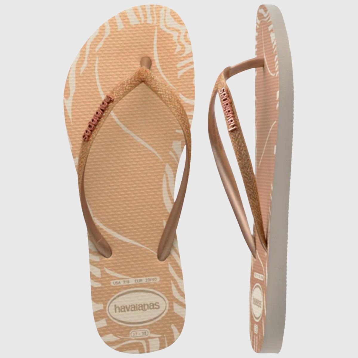 Chinelo Havaianas Slim Glitter Edge Feminino - Bege Bege 5