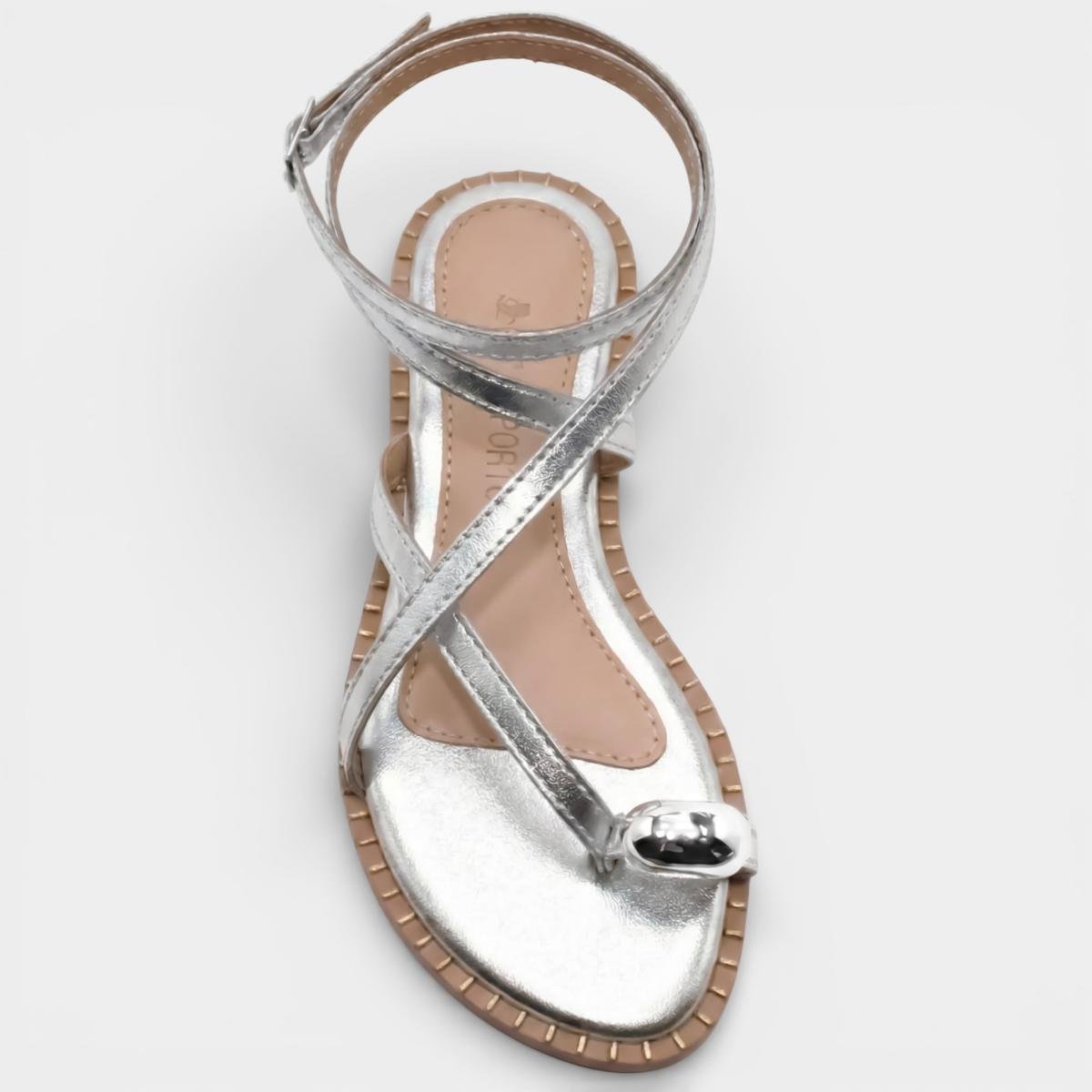 Rasteira Cia do Porto Amarração Detalhes Feminina - Prata Prata 3