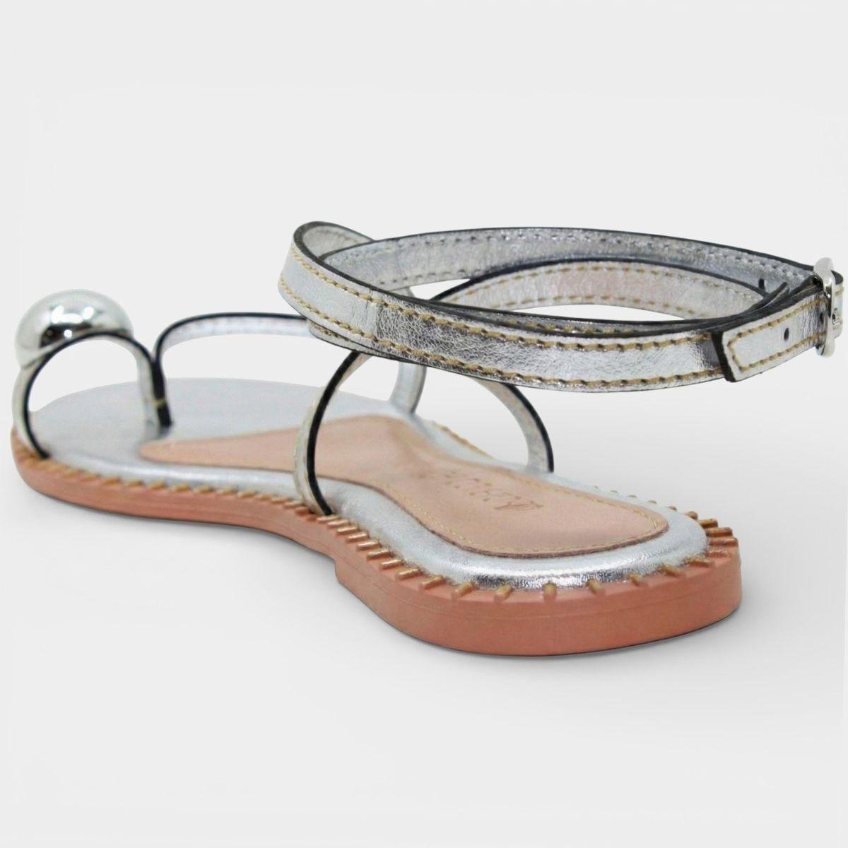 Rasteira Cia do Porto Amarração Detalhes Feminina - Prata Prata 4