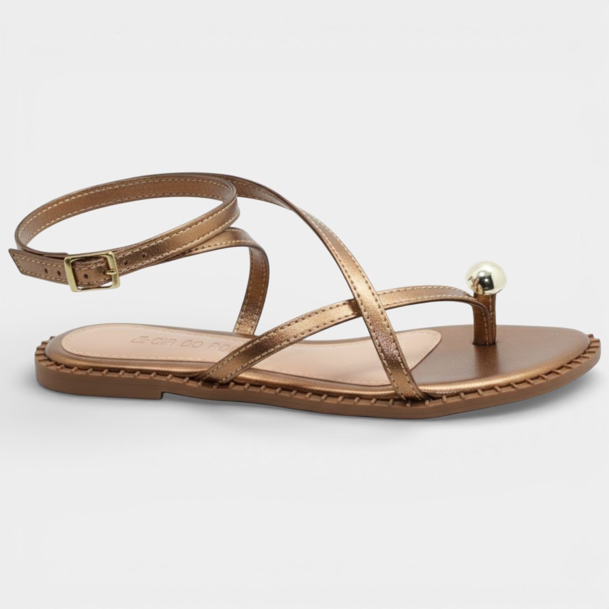 Rasteira Cia do Porto Amarração Detalhes Feminina - Bronze Bronze 2