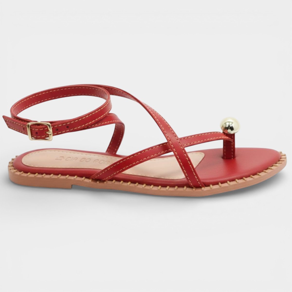 Rasteira Cia do Porto Amarração Detalhes Feminina - Vermelho Vermelho 2