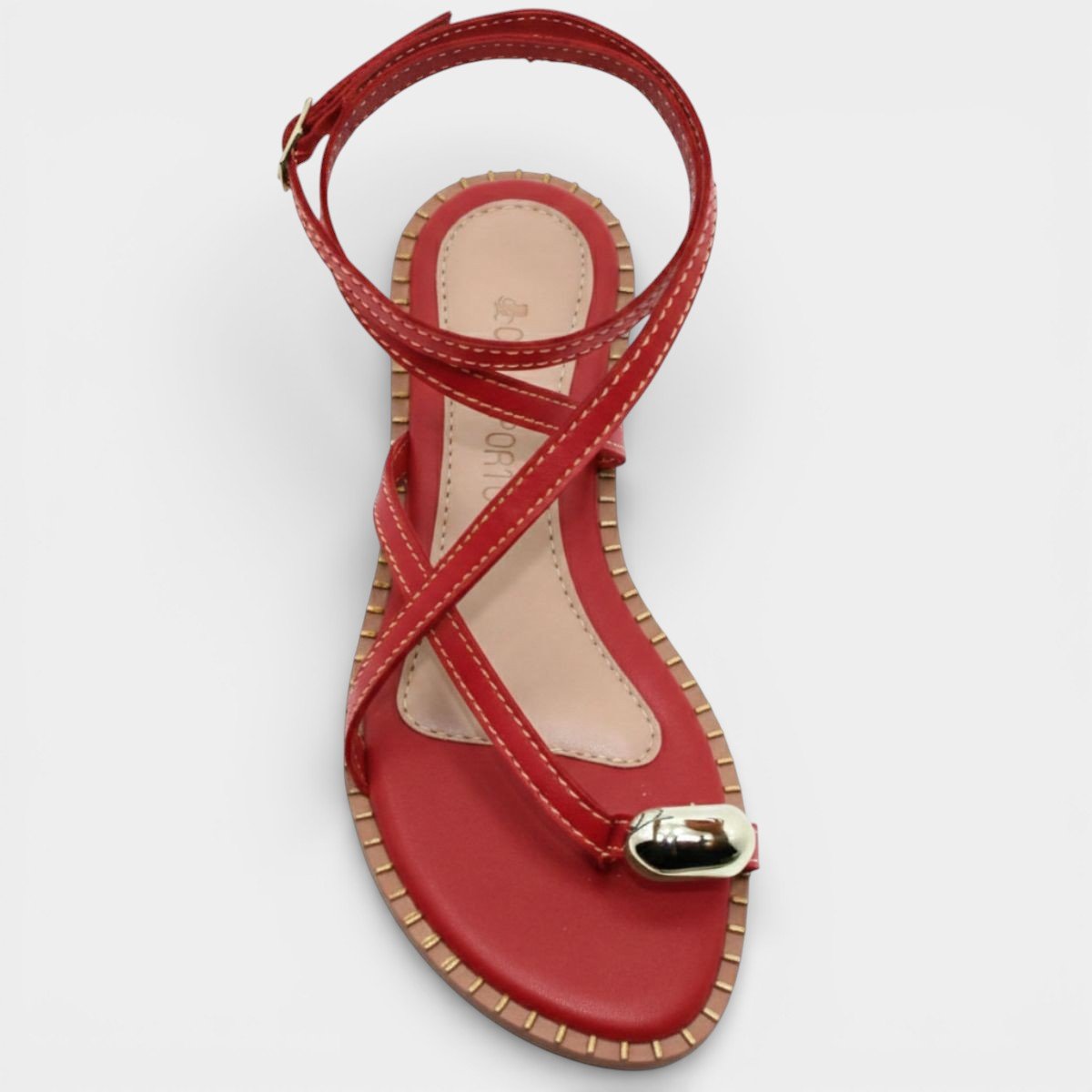 Rasteira Cia do Porto Amarração Detalhes Feminina - Vermelho Vermelho 3