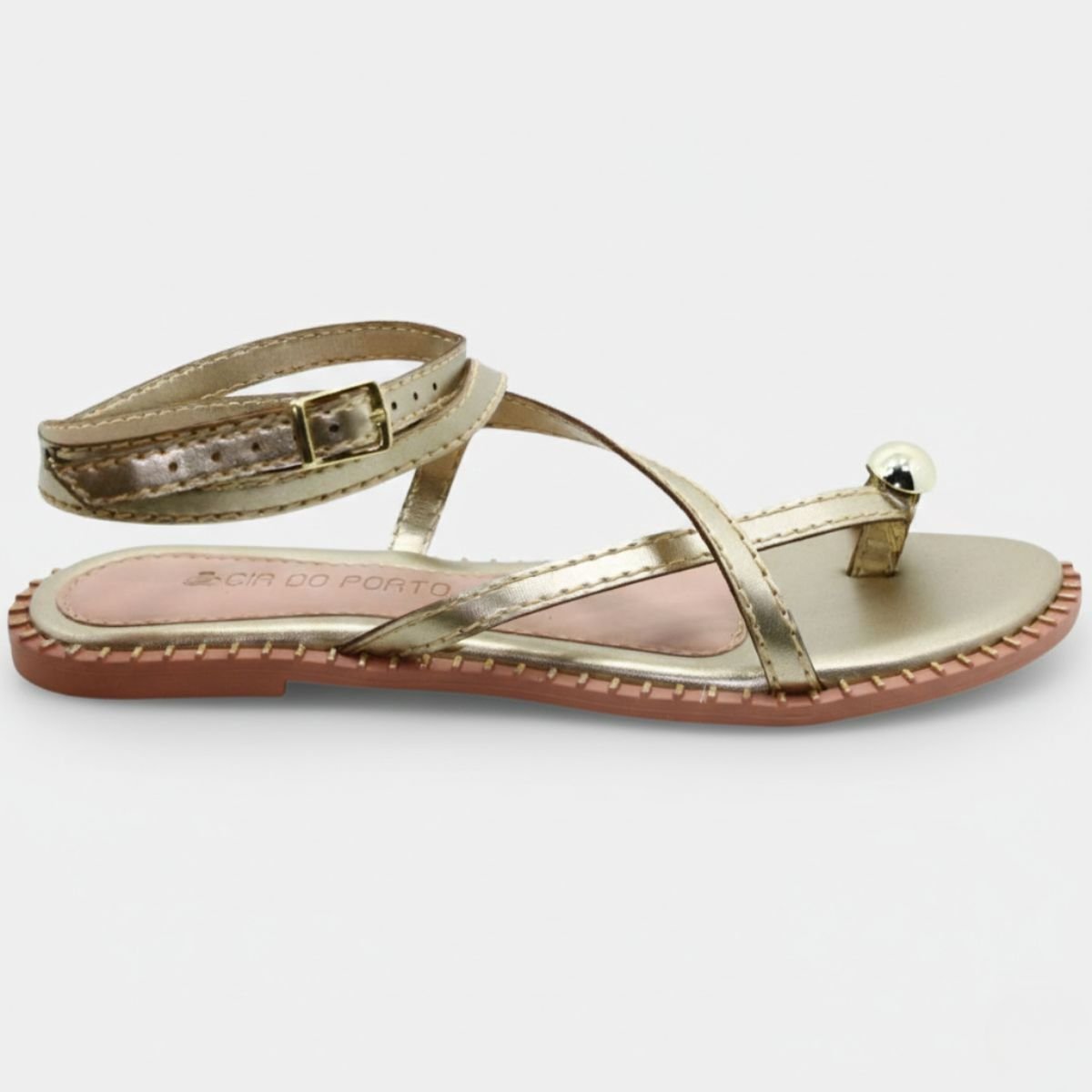 Rasteira Cia do Porto Amarração Detalhes Feminina - Dourado Dourado 2