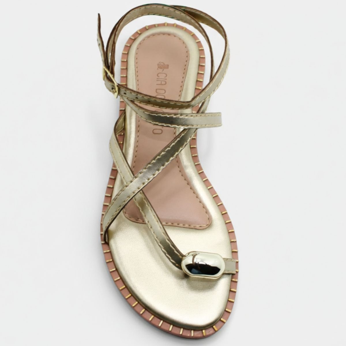 Rasteira Cia do Porto Amarração Detalhes Feminina - Dourado Dourado 3