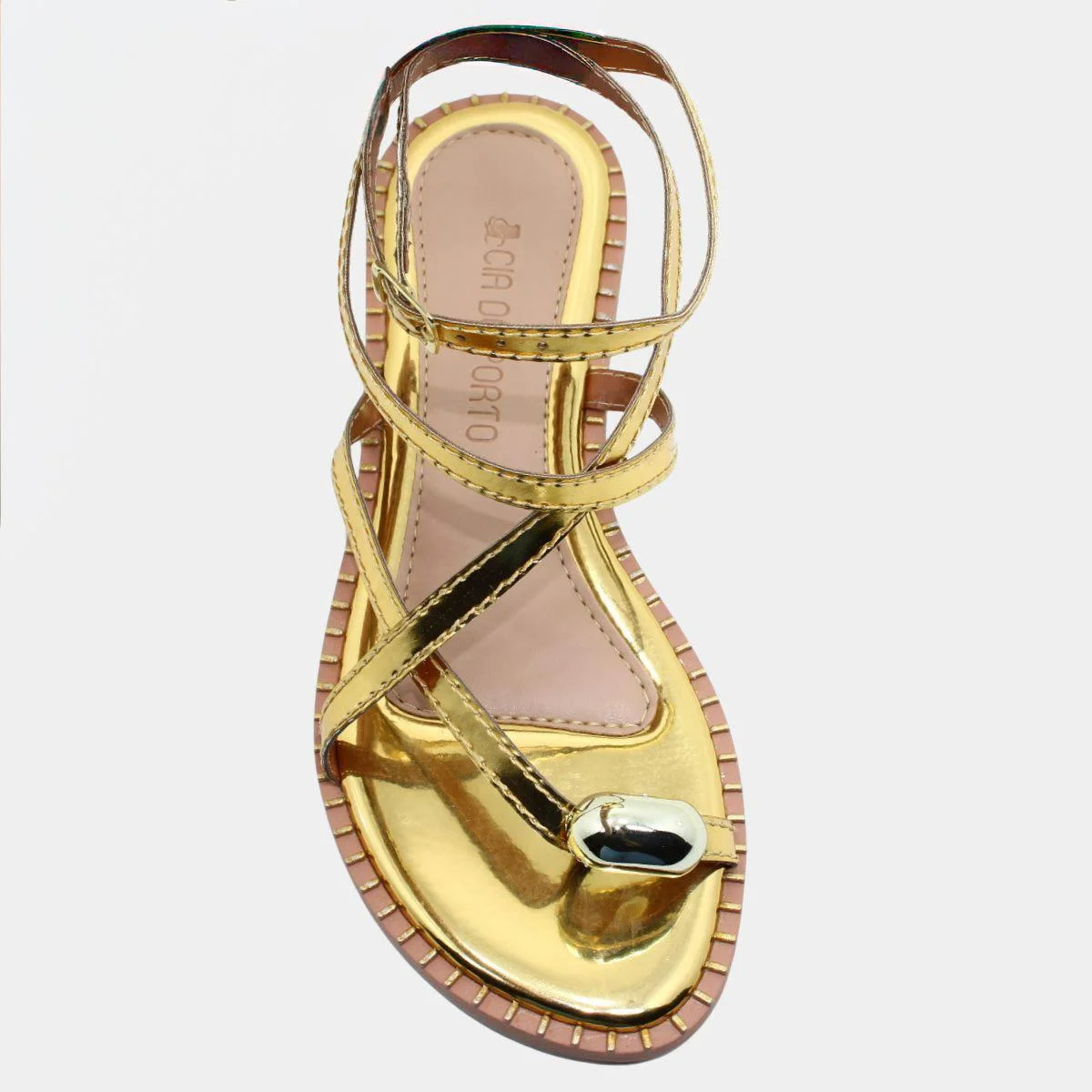 Rasteira Cia do Porto Amarração Metalizada Detalhes Feminina - Dourado Dourado 3