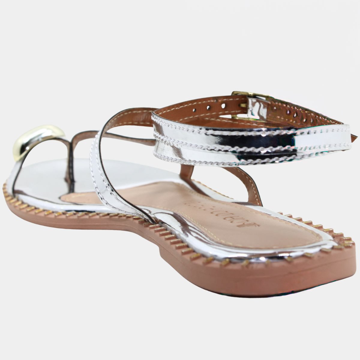 Rasteira Cia do Porto Amarração Metalizada Detalhes Feminina - Prata Prata 4