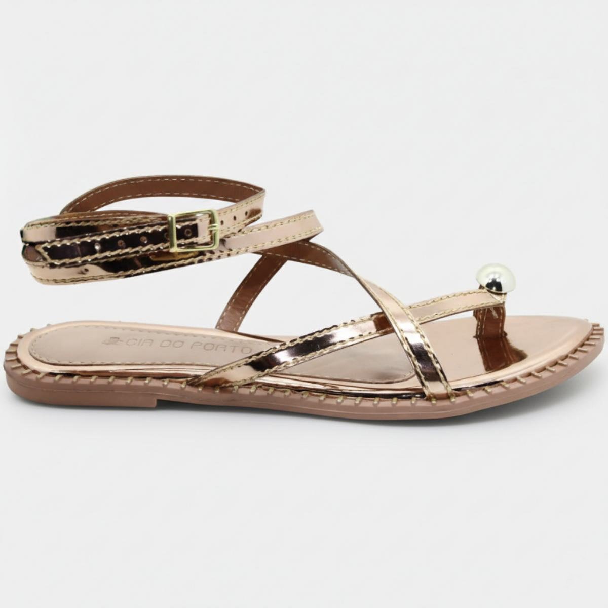 Rasteira Cia do Porto Amarração Metalizada Detalhes Feminina - Bronze Bronze 2