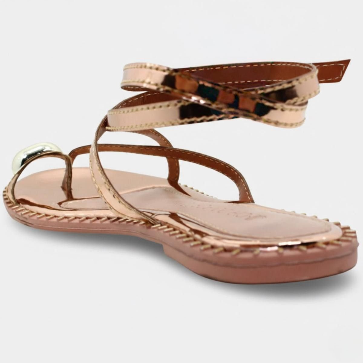 Rasteira Cia do Porto Amarração Metalizada Detalhes Feminina - Bronze Bronze 4