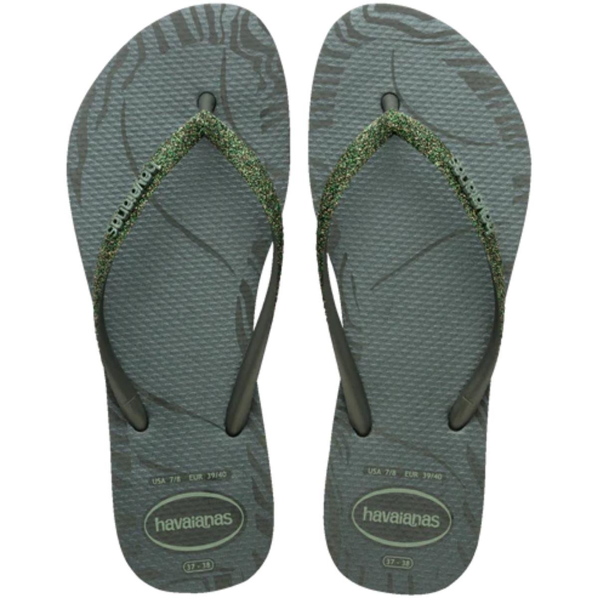 Chinelo Havaianas Slim Glitter Edge Feminino - Verde Oliva