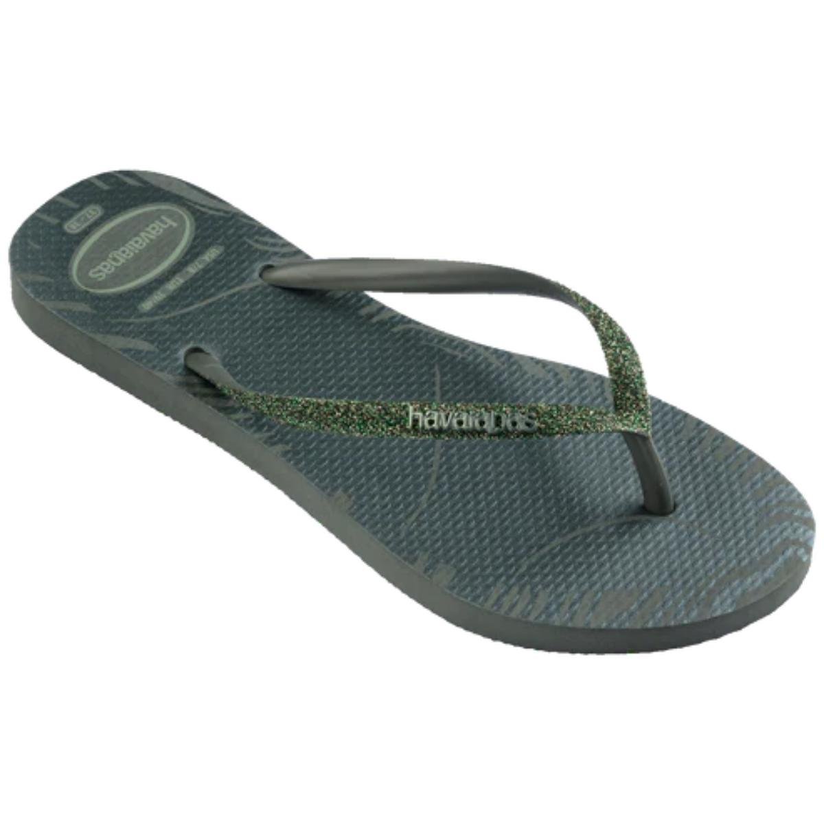 Chinelo Havaianas Slim Glitter Edge Feminino - Verde Oliva Verde 2