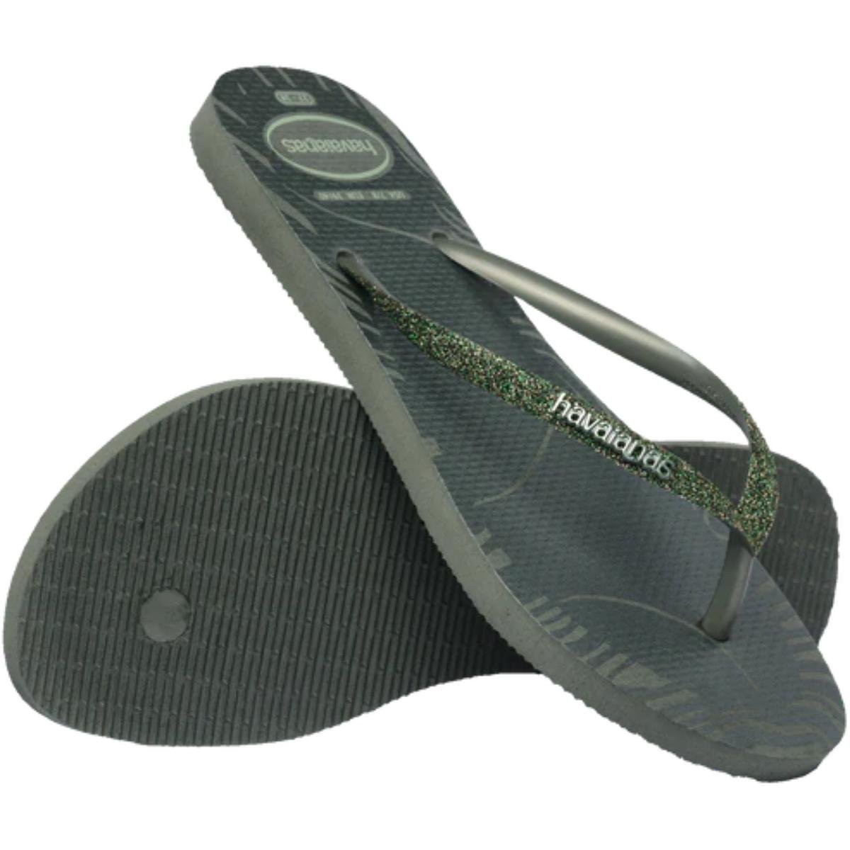 Chinelo Havaianas Slim Glitter Edge Feminino - Verde Oliva Verde 4