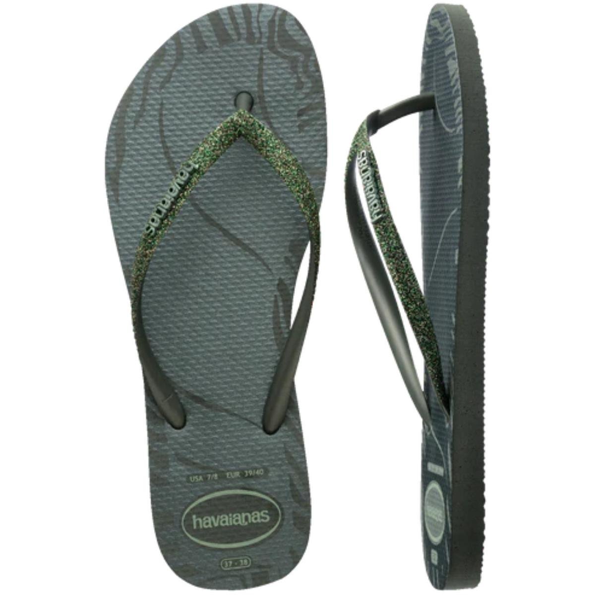 Chinelo Havaianas Slim Glitter Edge Feminino - Verde Oliva Verde 5