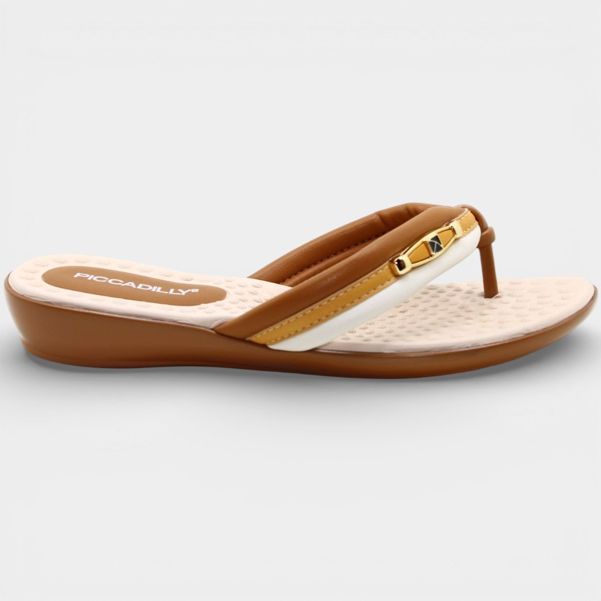 Chinelo Anabela Piccadilly Detalhe Dourado Feminino - Caramelo Marrom 2
